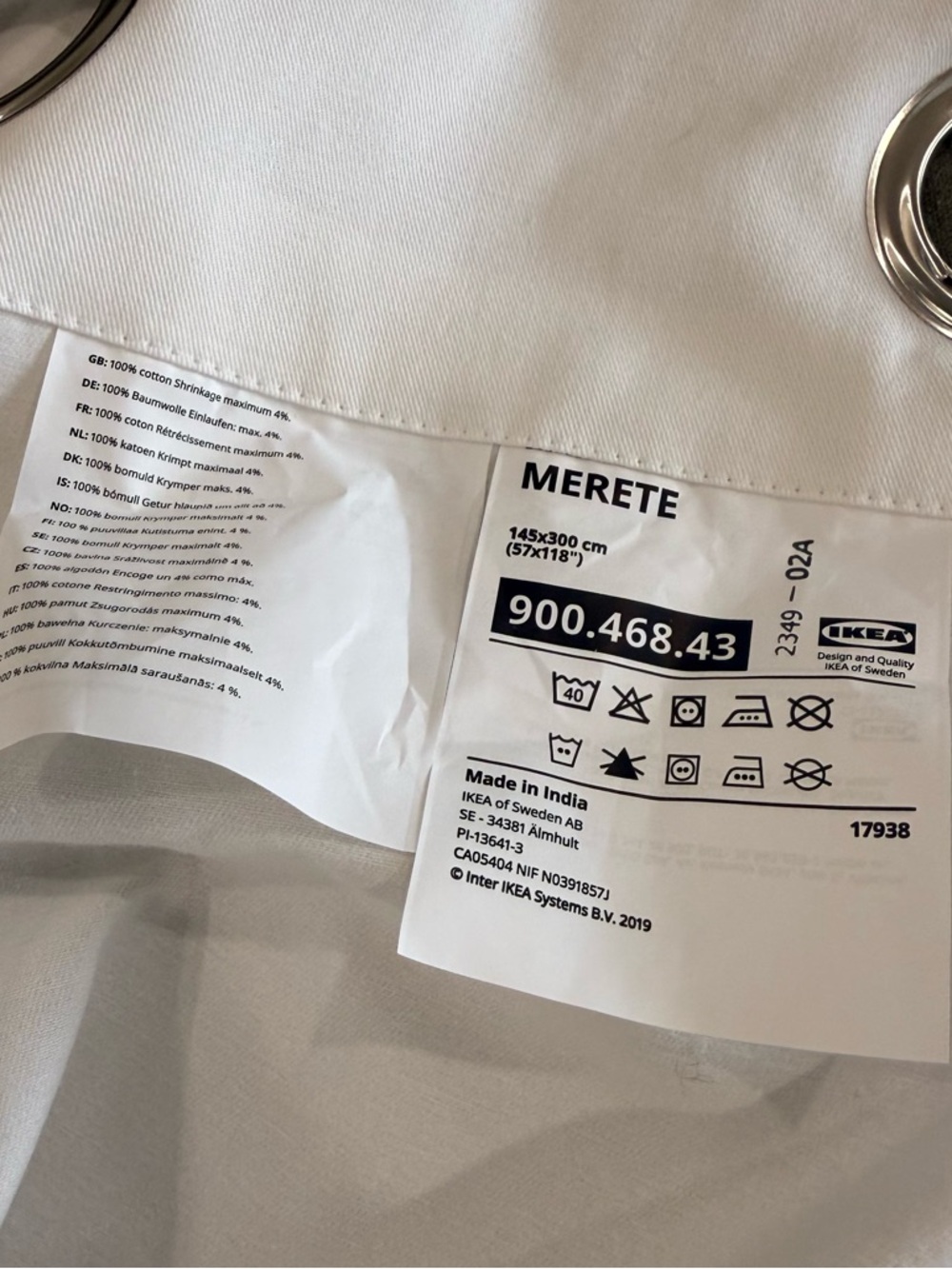 IKEA Merete White Curtain Panel with Silver Grommets - Picture 2 of 6